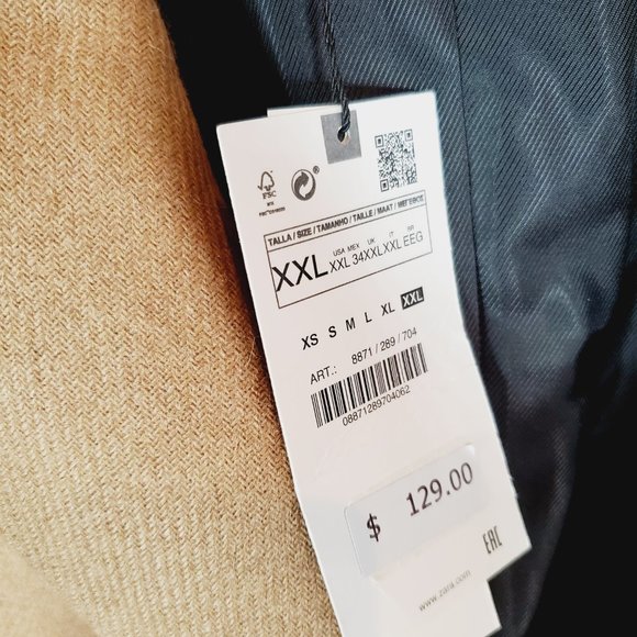 ZARA NEW WOOL MENSWEAR STYLE COAT CAMEL Size XXL Extra Large NWT  8871/289 - Picture 7 of 8